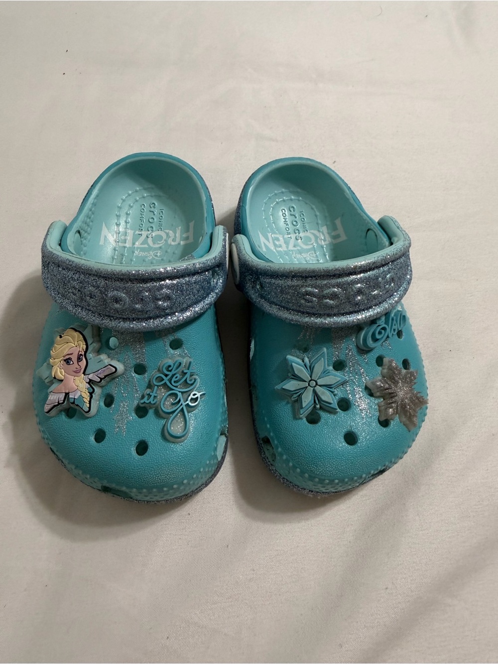 CROCS Kids Light Blue Elsa Frozen Glitter Strap Clog Sandals